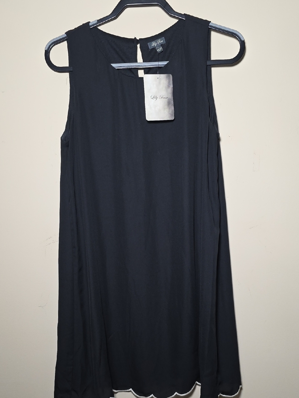 NWT Lily Rose Black Sleeveless Dress | Scallop Hem | Effortless Chic